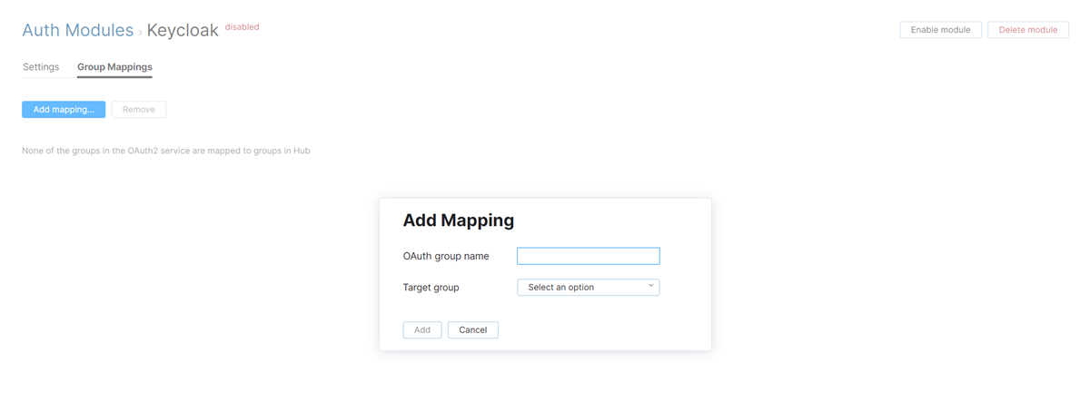 Dialog for adding group mappings. Dialog for adding group mappings.