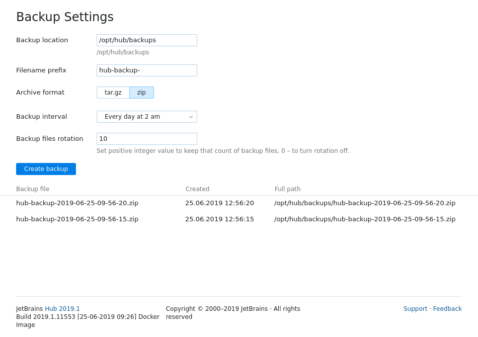 Backup settings Backup settings