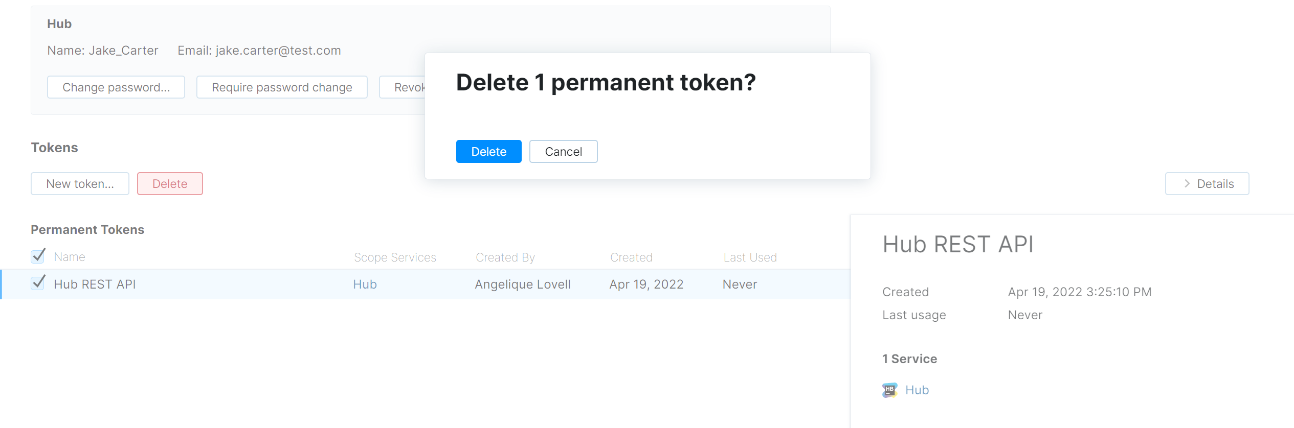 Delete permanent token Delete permanent token