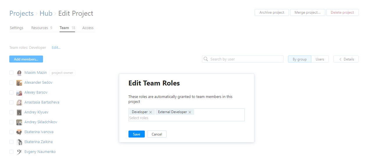 Edit team roles Edit team roles