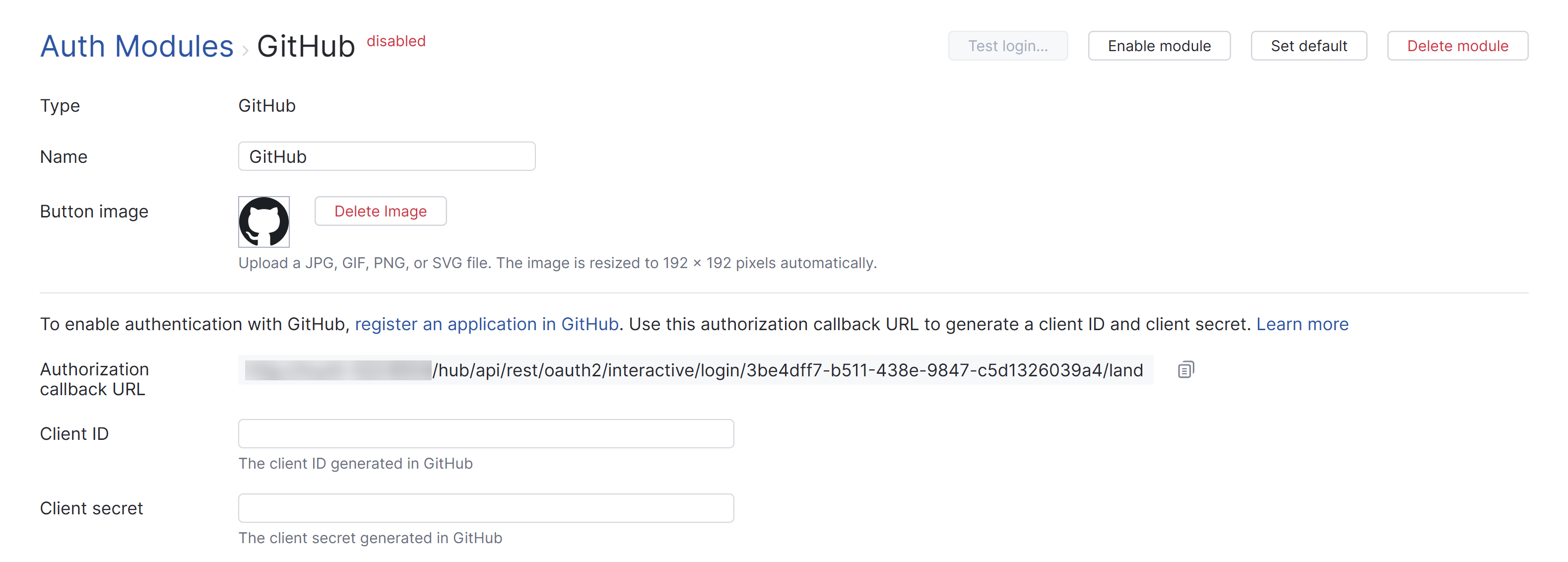 The GitHub authorization callback URL. The GitHub authorization callback URL.
