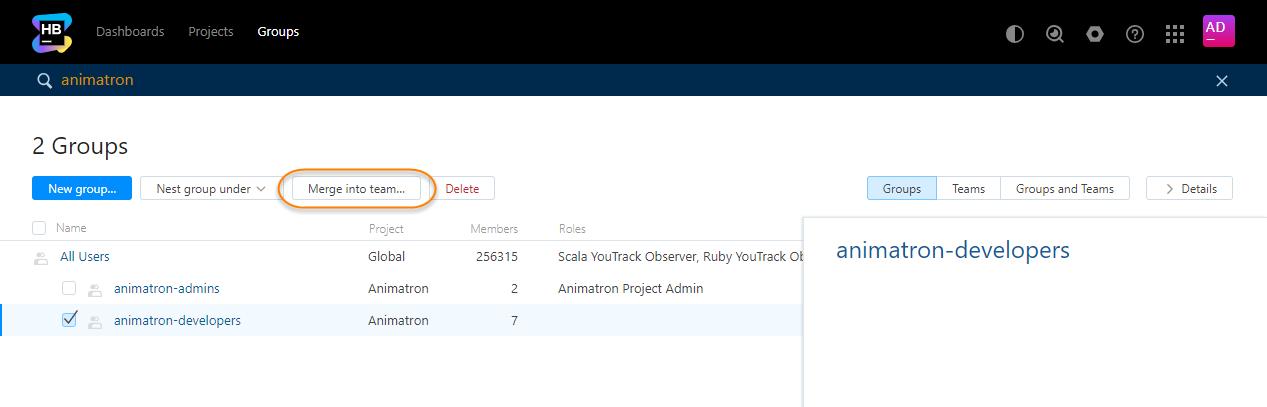 Groups list sidebar Groups list sidebar