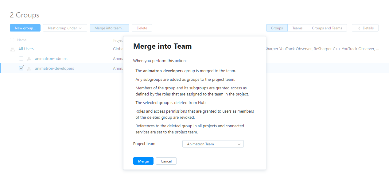 Merge into team select project team Merge into team select project team