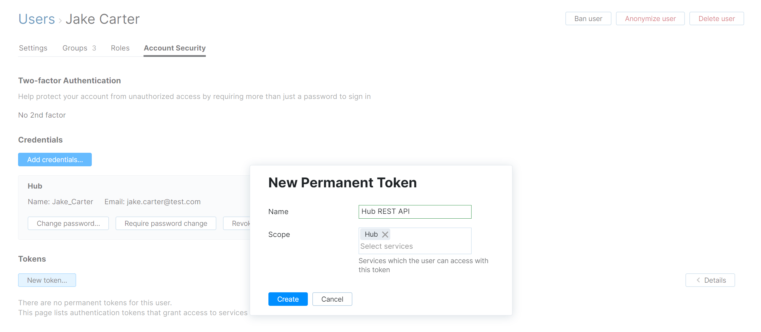 New permanent token dialog. New permanent token dialog.