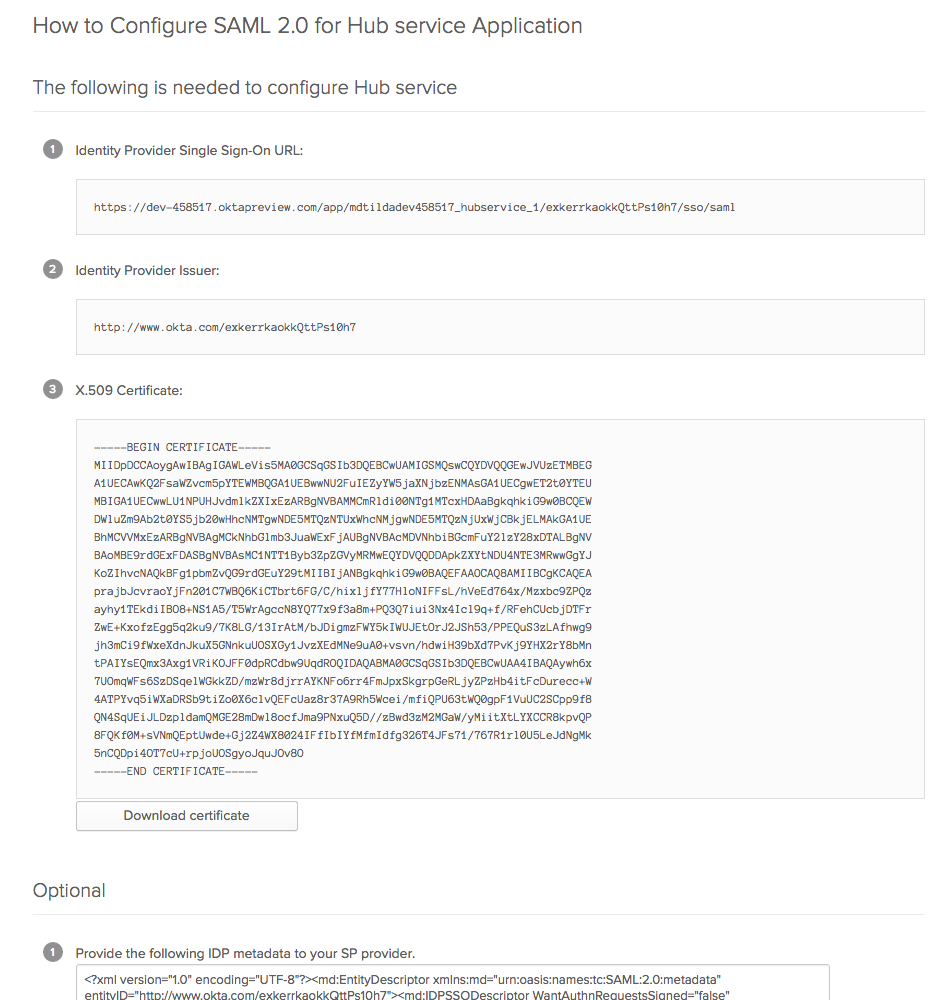 Parameters for Okta IdP Parameters for Okta IdP