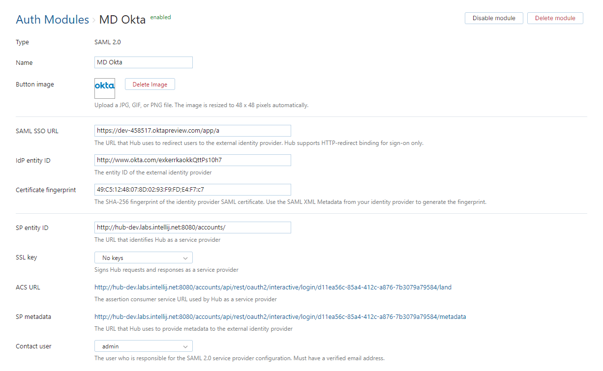 Okta idp configure auth module hub Okta idp configure auth module hub