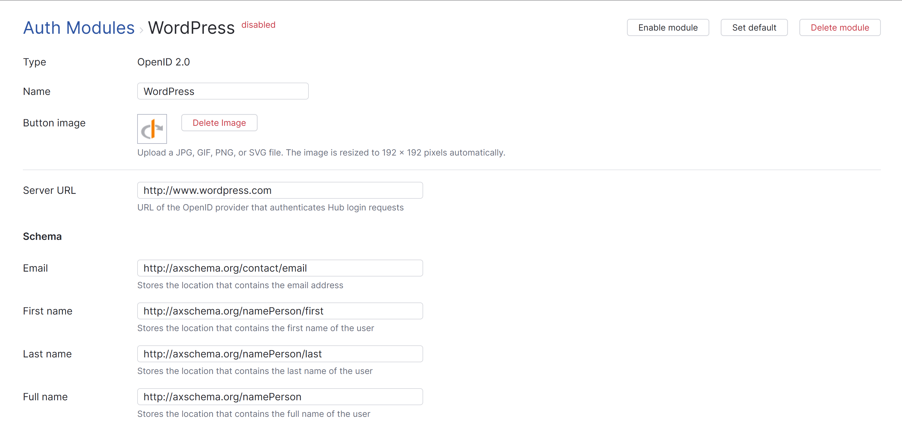 Open ID auth module settings Open ID auth module settings