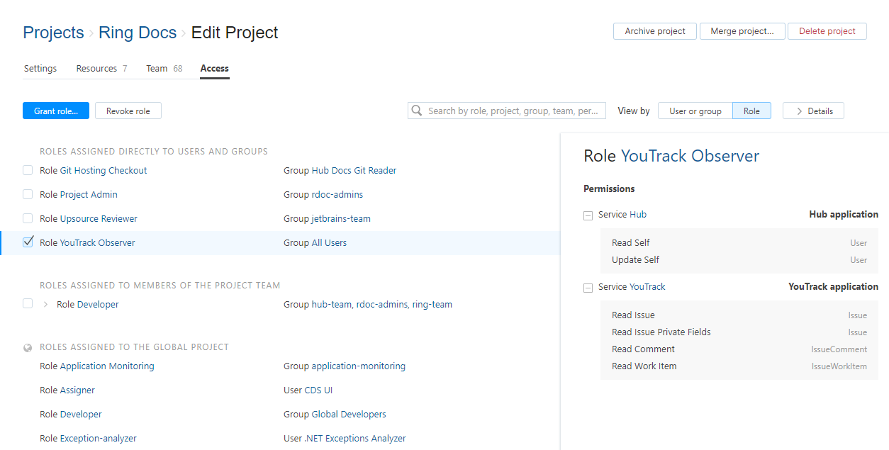 Project access by role Project access by role