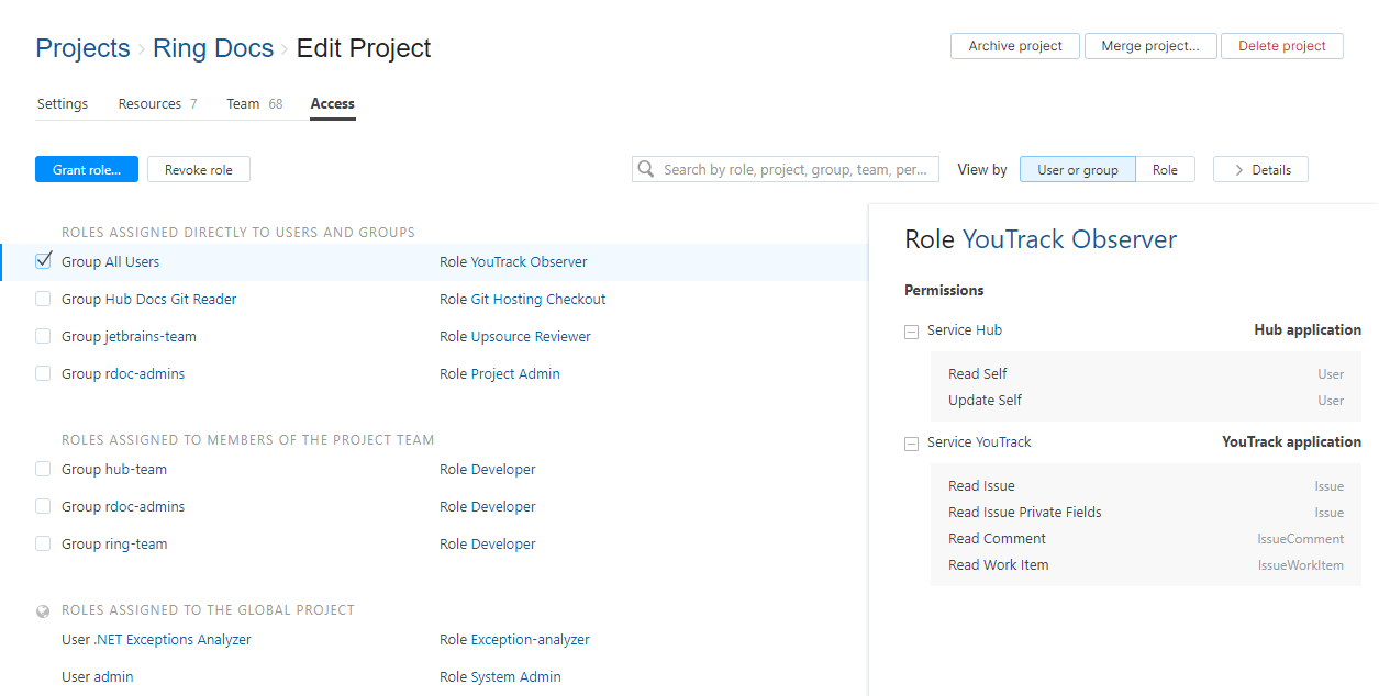 Project access by user or group Project access by user or group