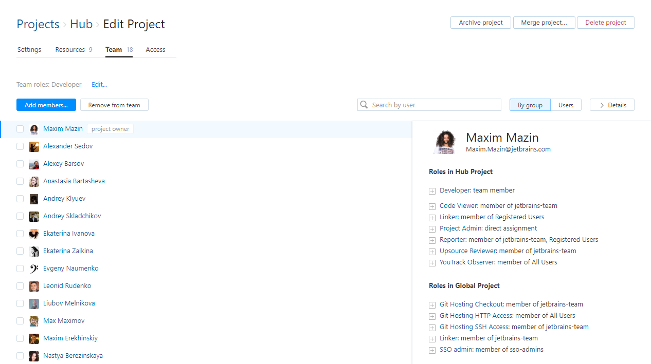 Project team tab Project team tab