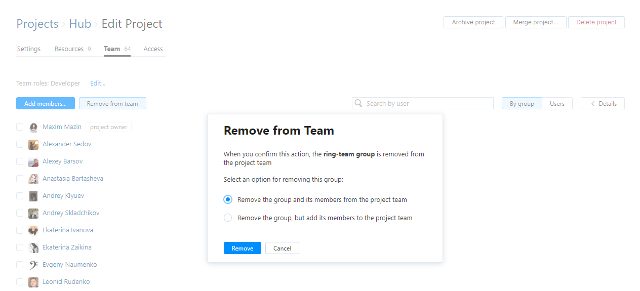 Remove group from team Remove group from team