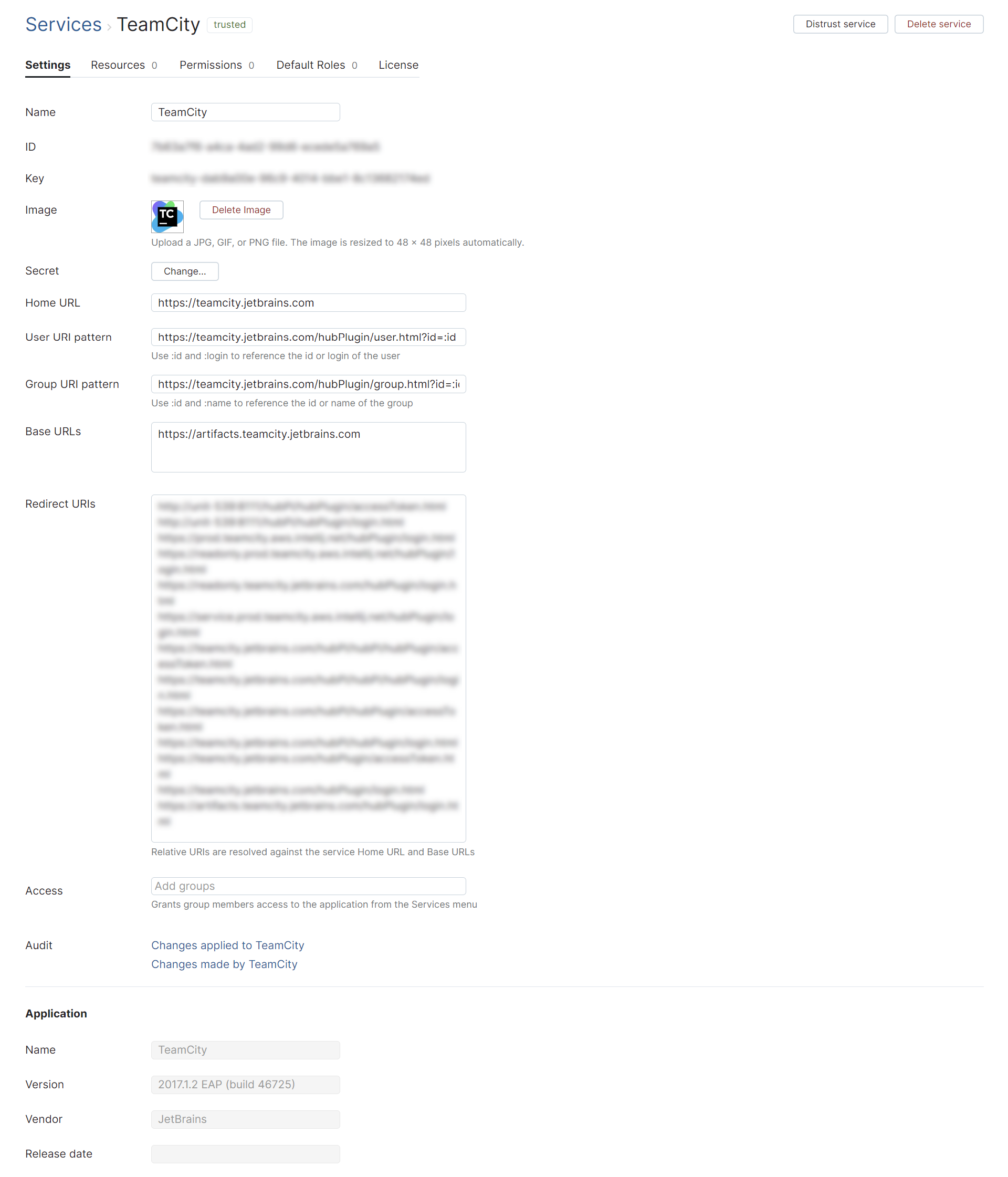 Service settings tab Service settings tab