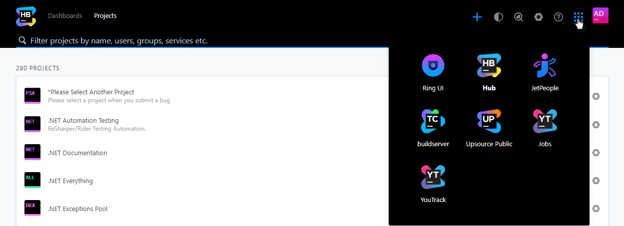 Services menu header Services menu header