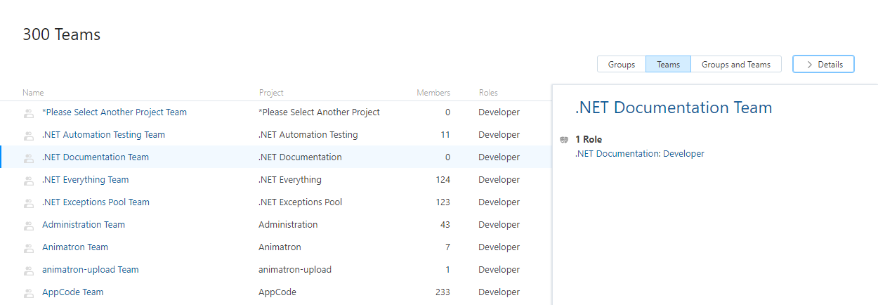 Teams tab groups page Teams tab groups page