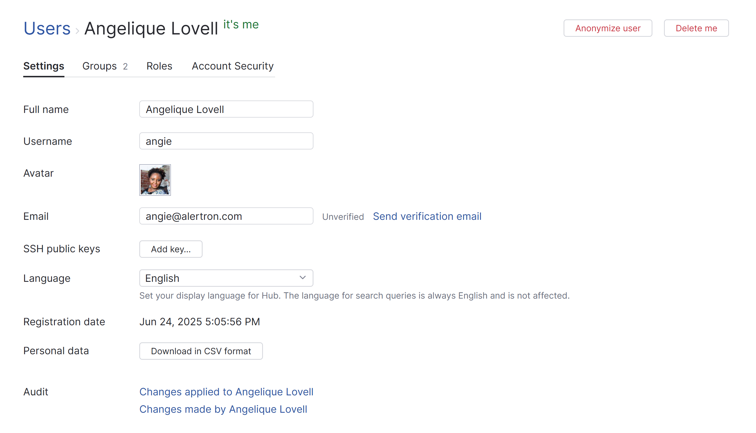 The general profile settings for a Hub account. The general profile settings for a Hub account.