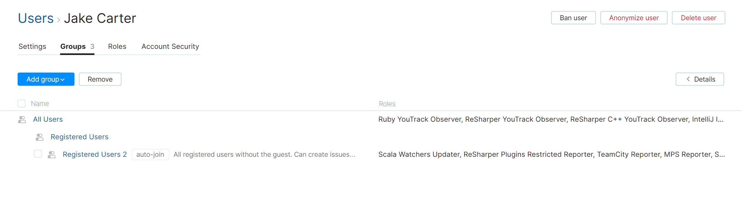 User groups tab User groups tab