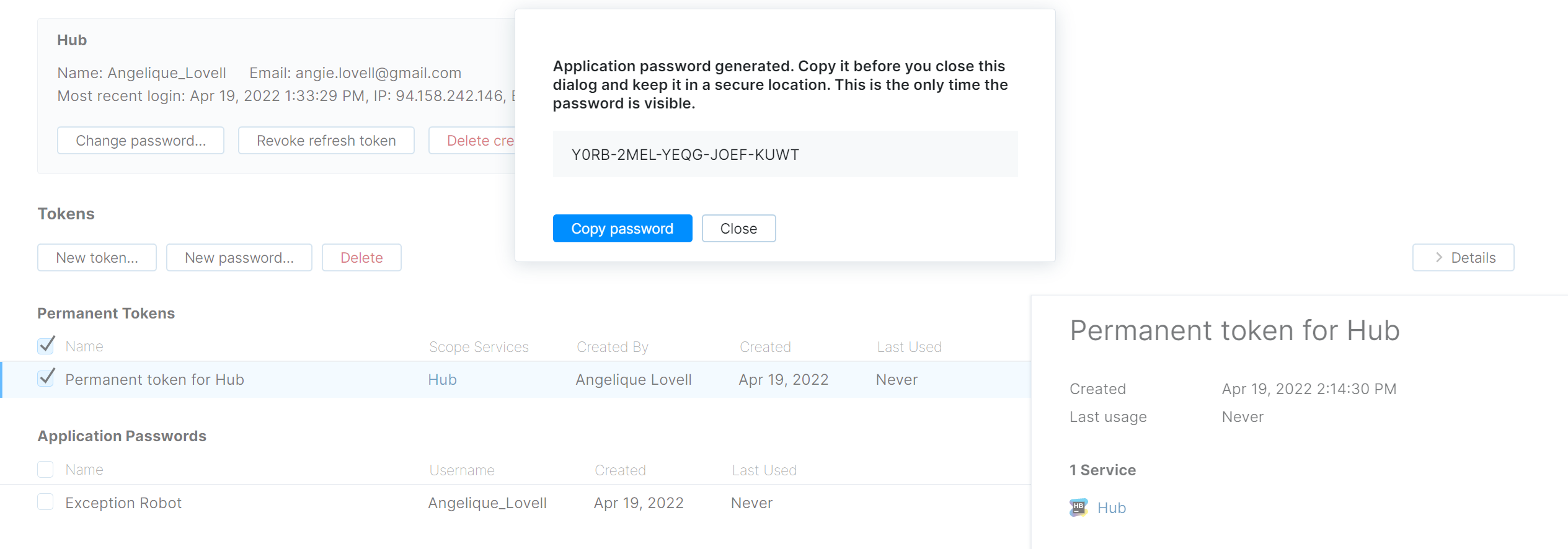 Application password generated Application password generated