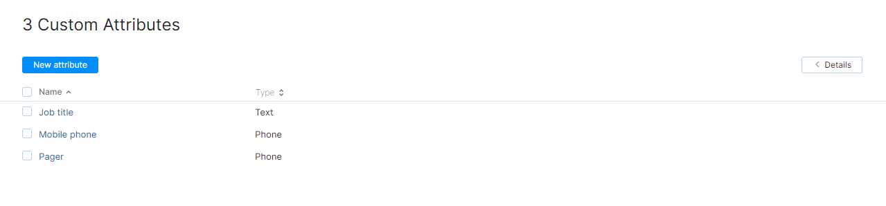 Custom attributes list in Hub. Custom attributes list in Hub.