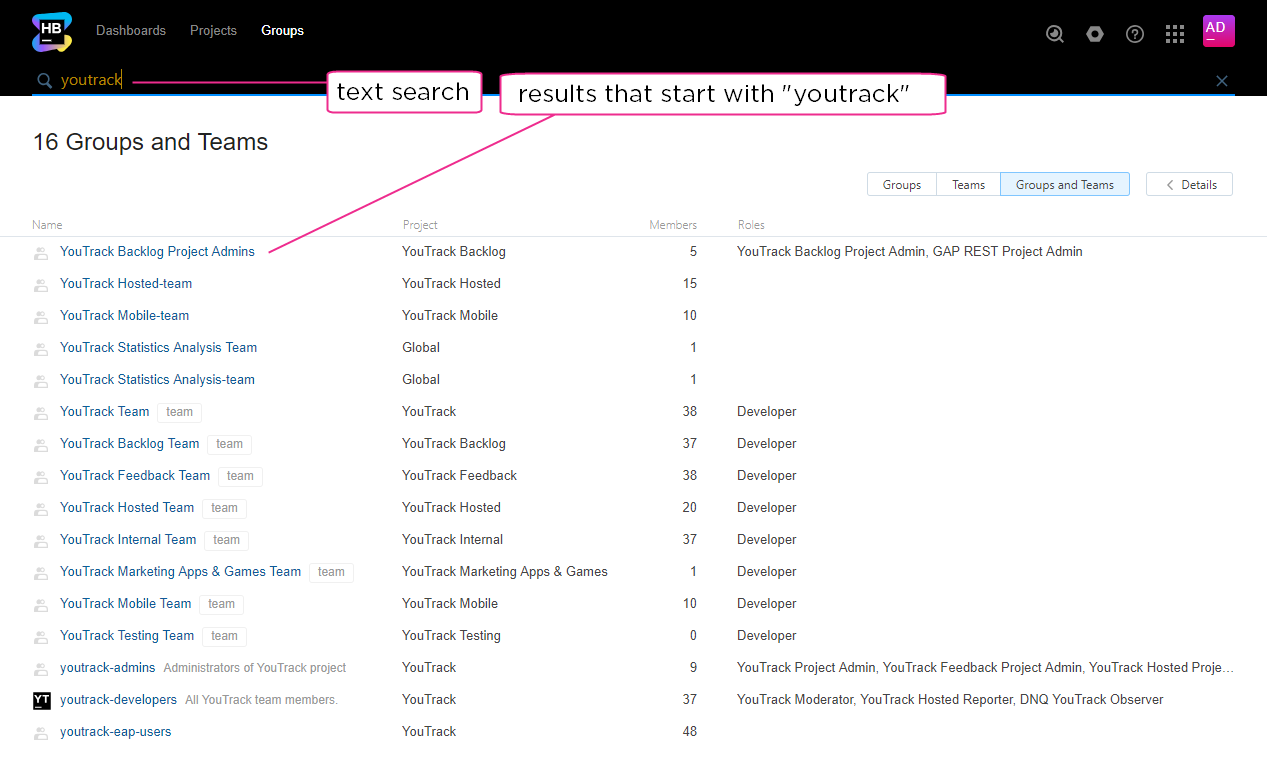 Hub text search Hub text search