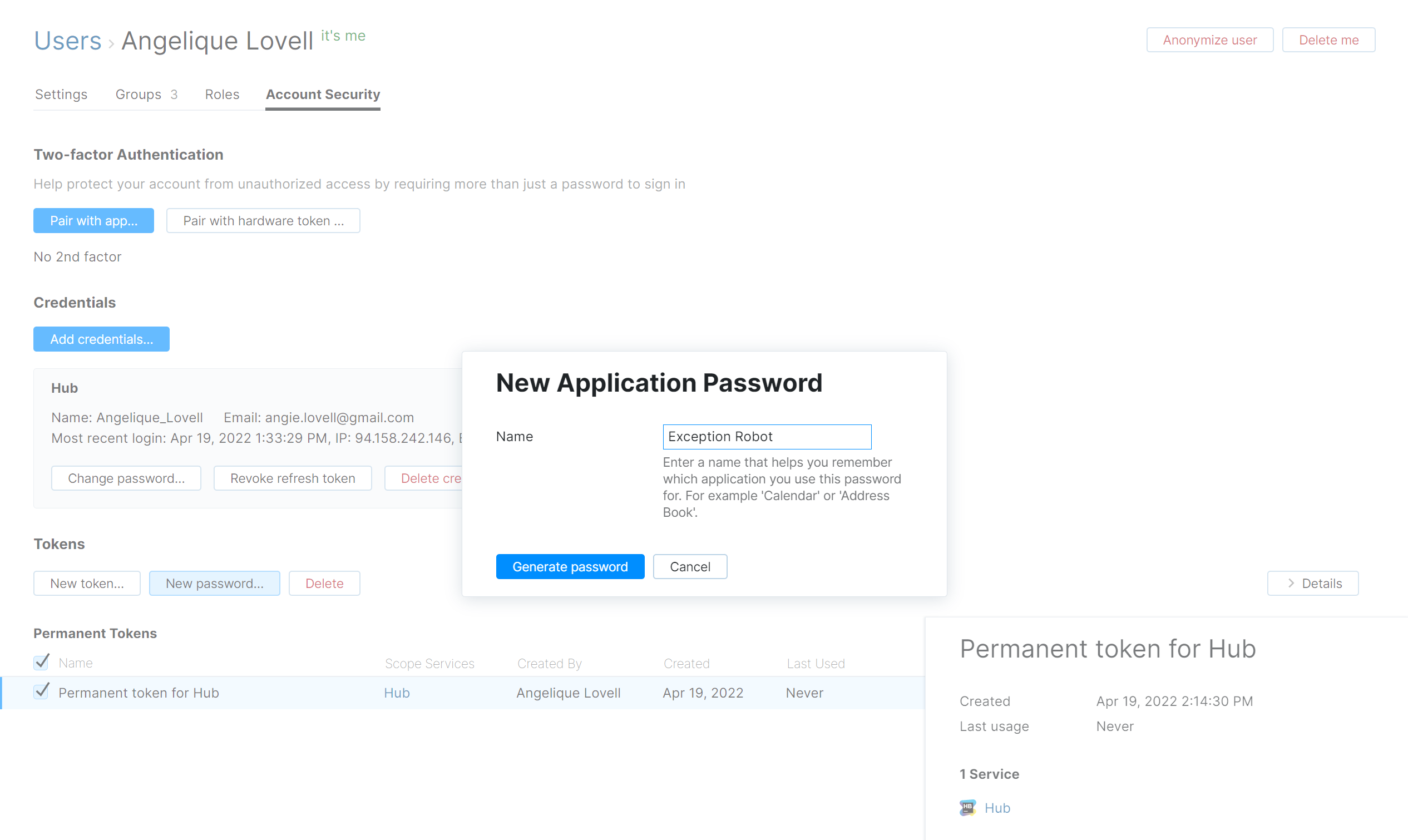New application password dialog New application password dialog