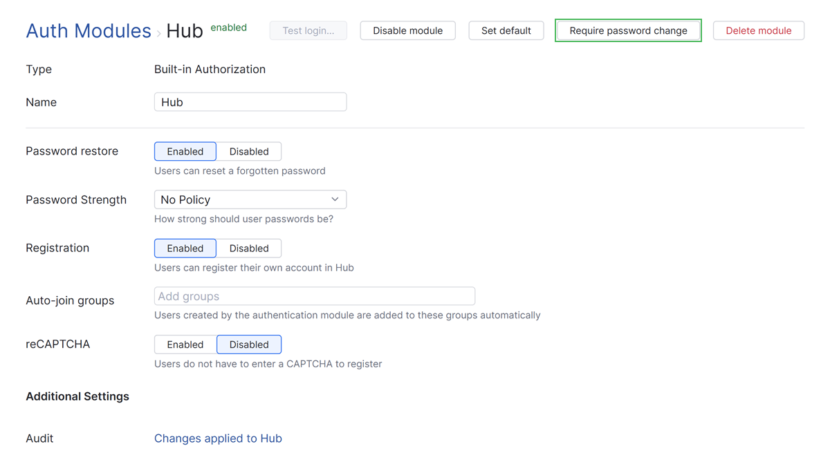 Require password change hub auth Require password change hub auth