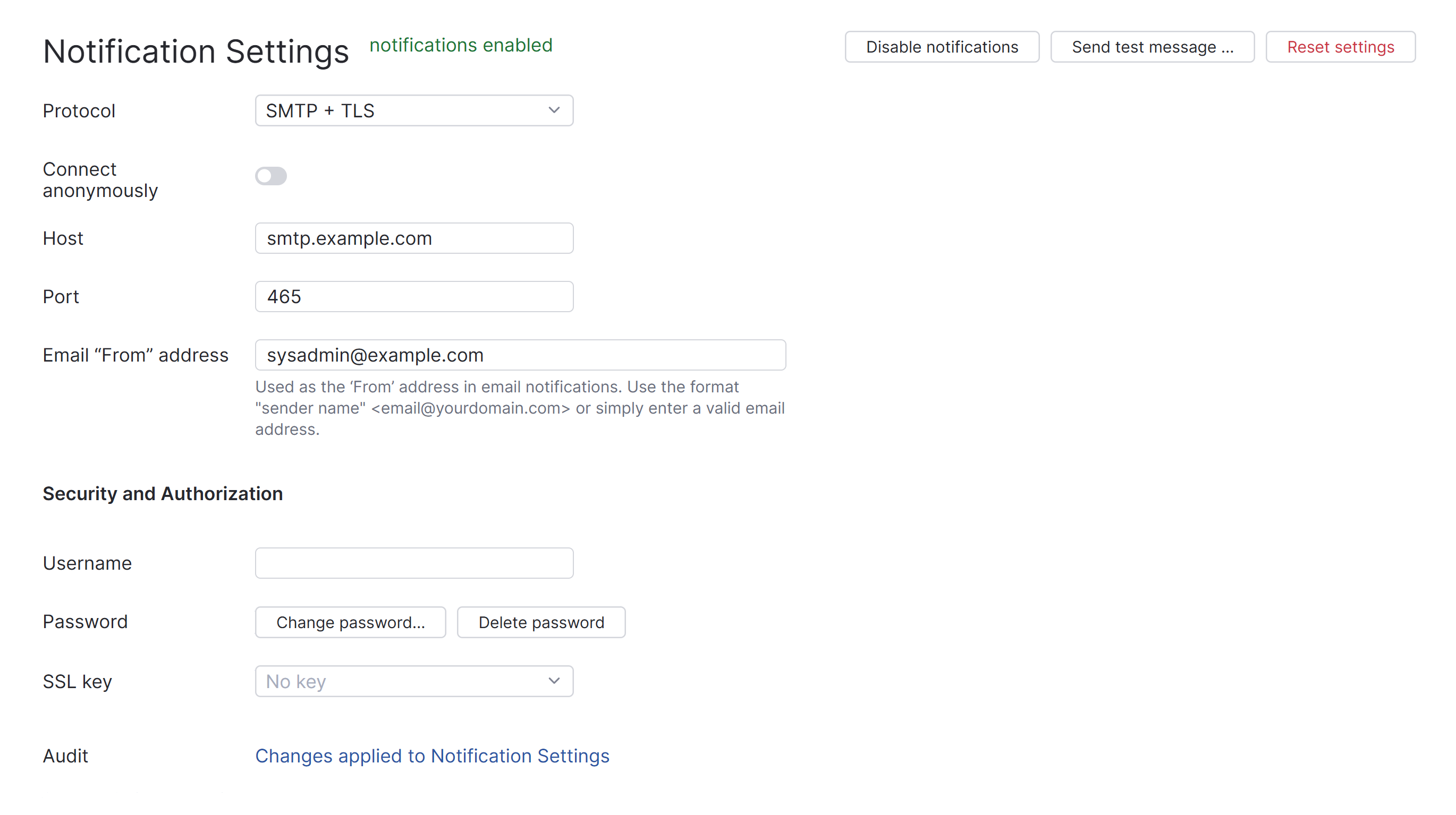 The Notification Settings page. The Notification Settings page.
