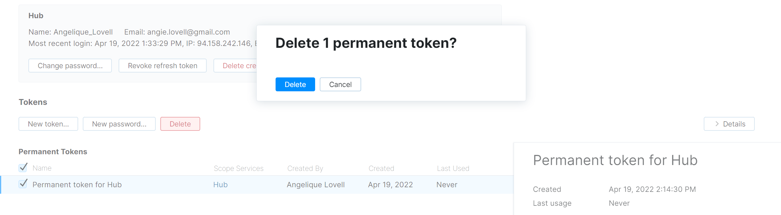 Delete permanent token Delete permanent token
