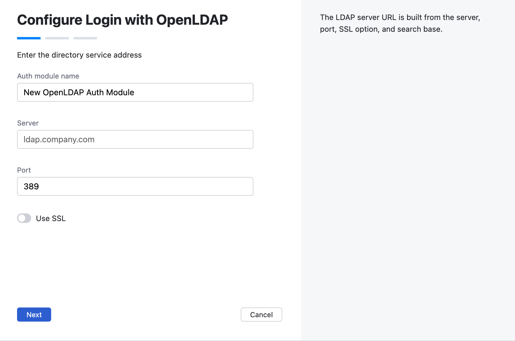 Wizard step for LDAP server address.
