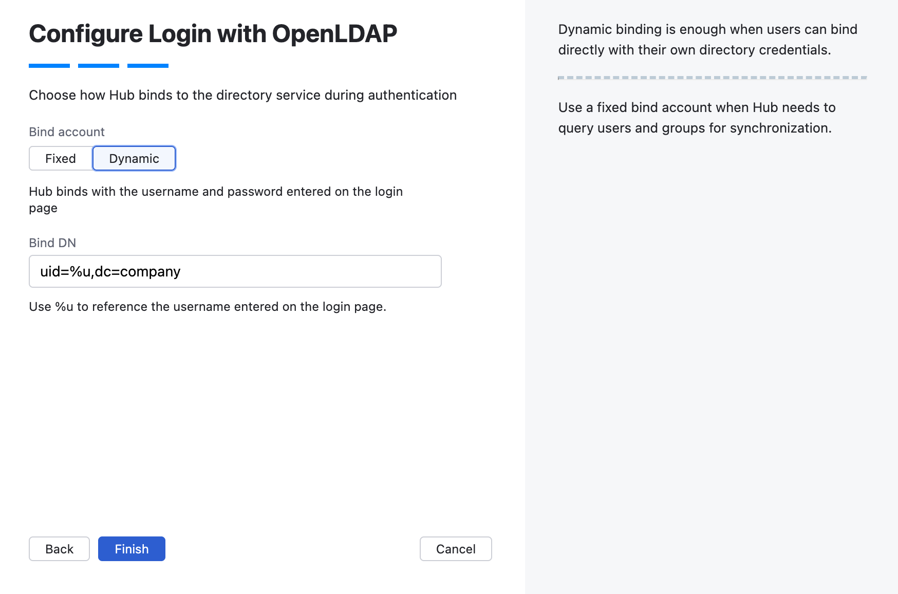 Wizard step for dynamic LDAP binding.