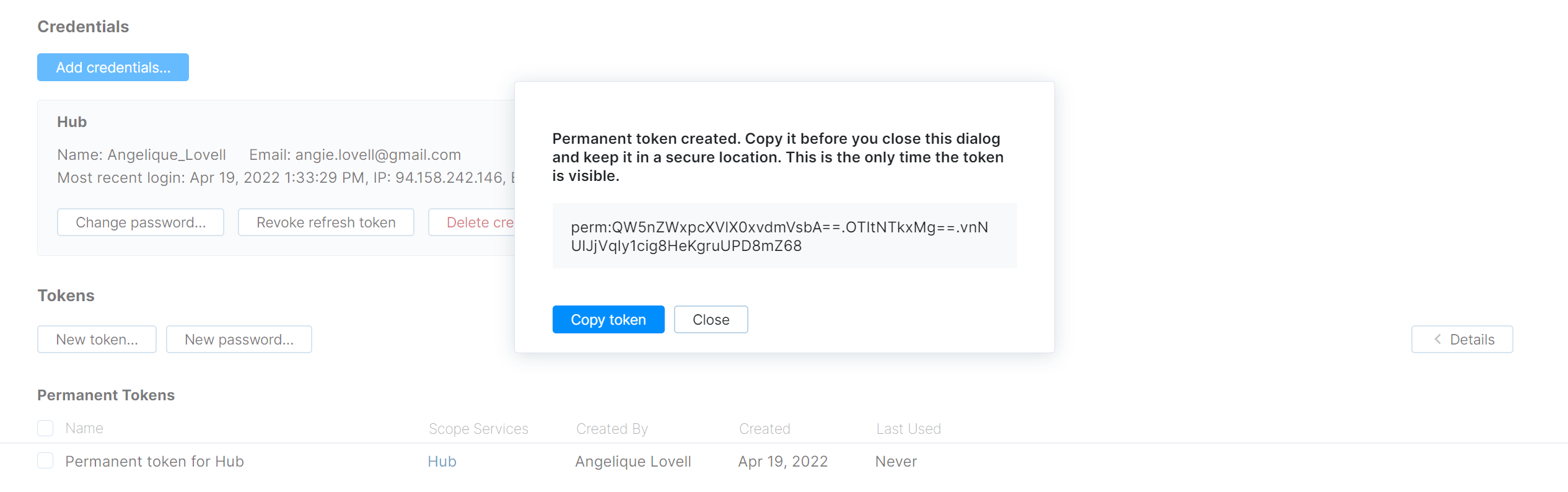 Permanent token generated Permanent token generated
