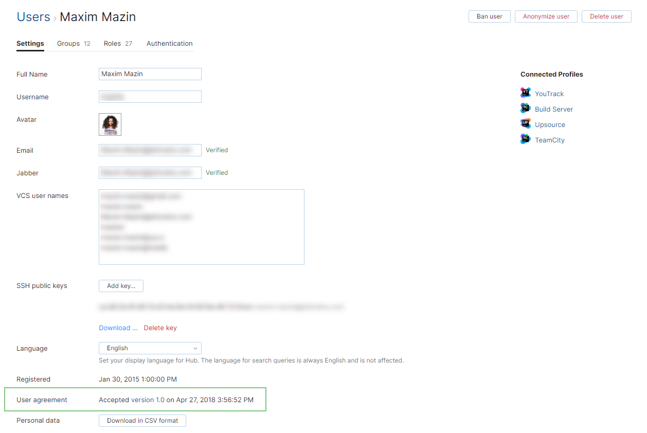 User agreement acceptance user profile User agreement acceptance user profile