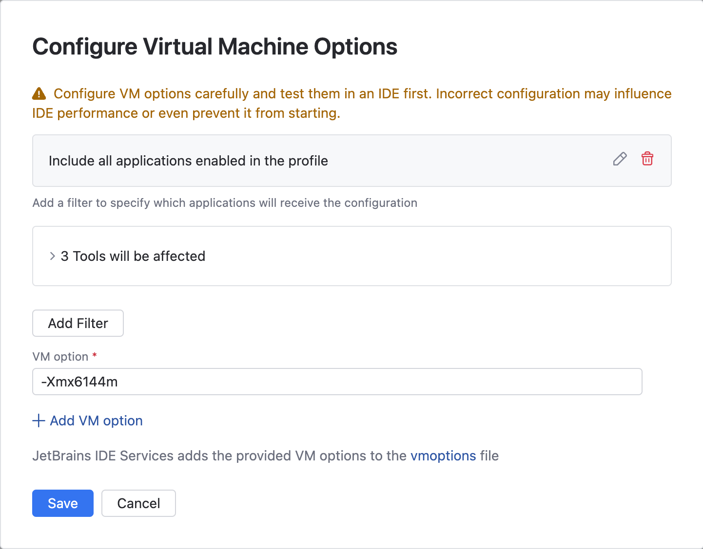 Specify VM Options