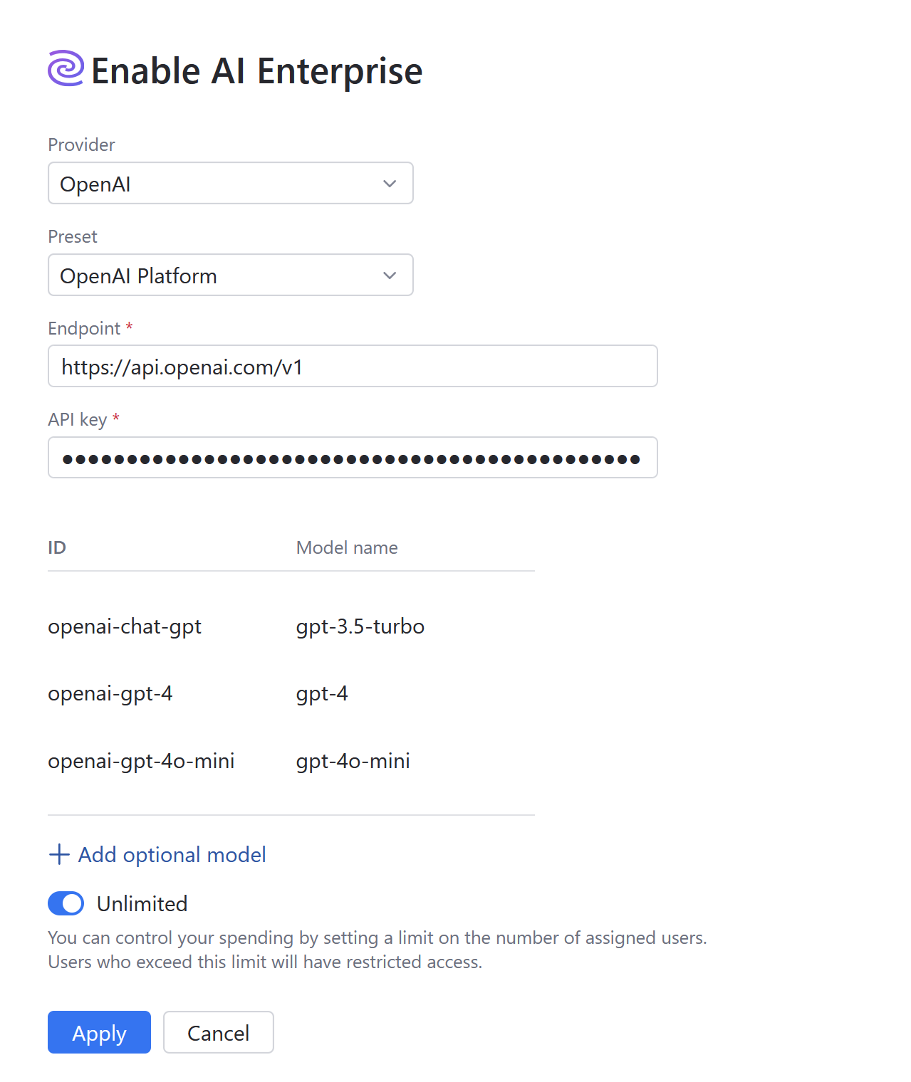 Configure OpenAI Platform