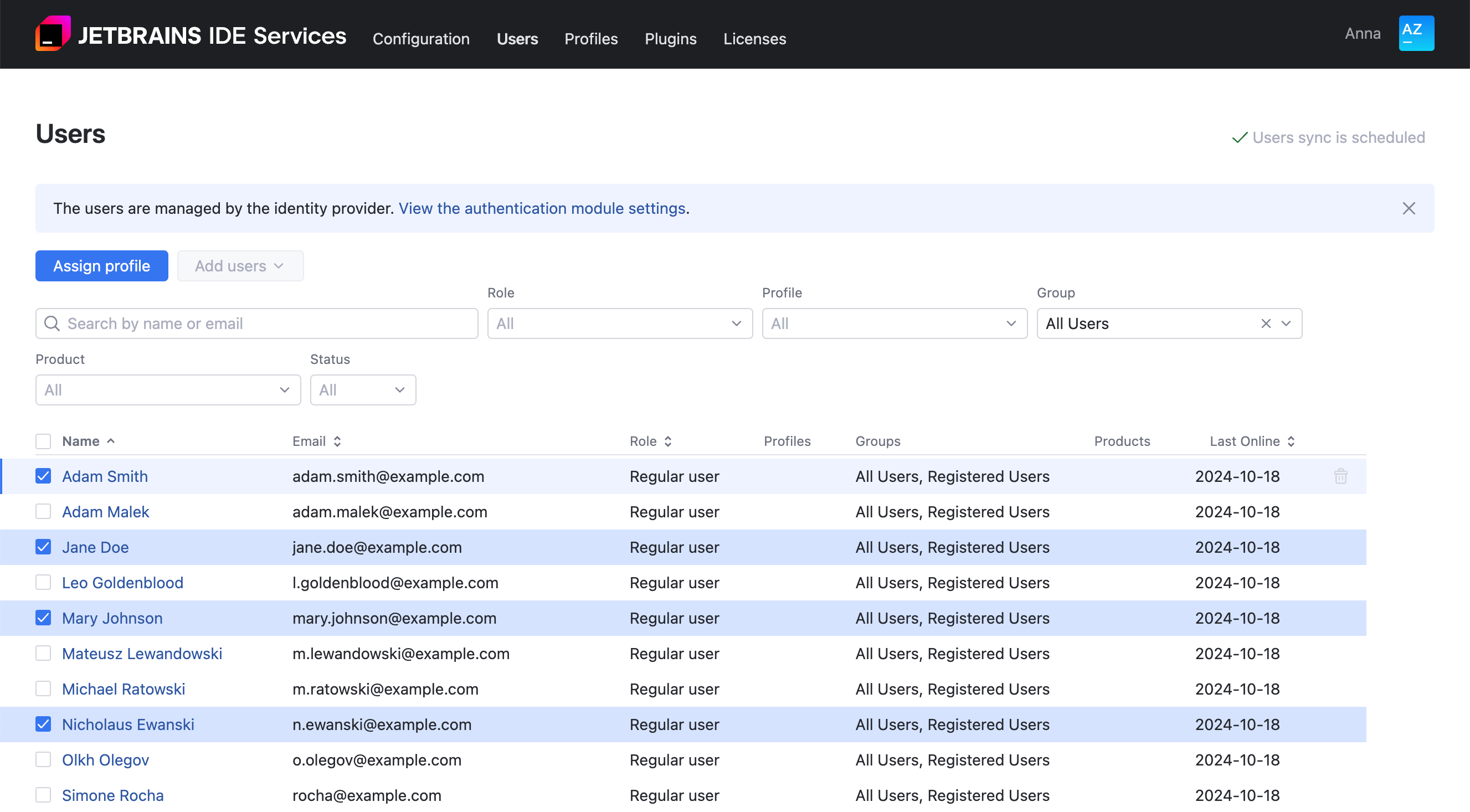 Assign a profile to several users from the Users page