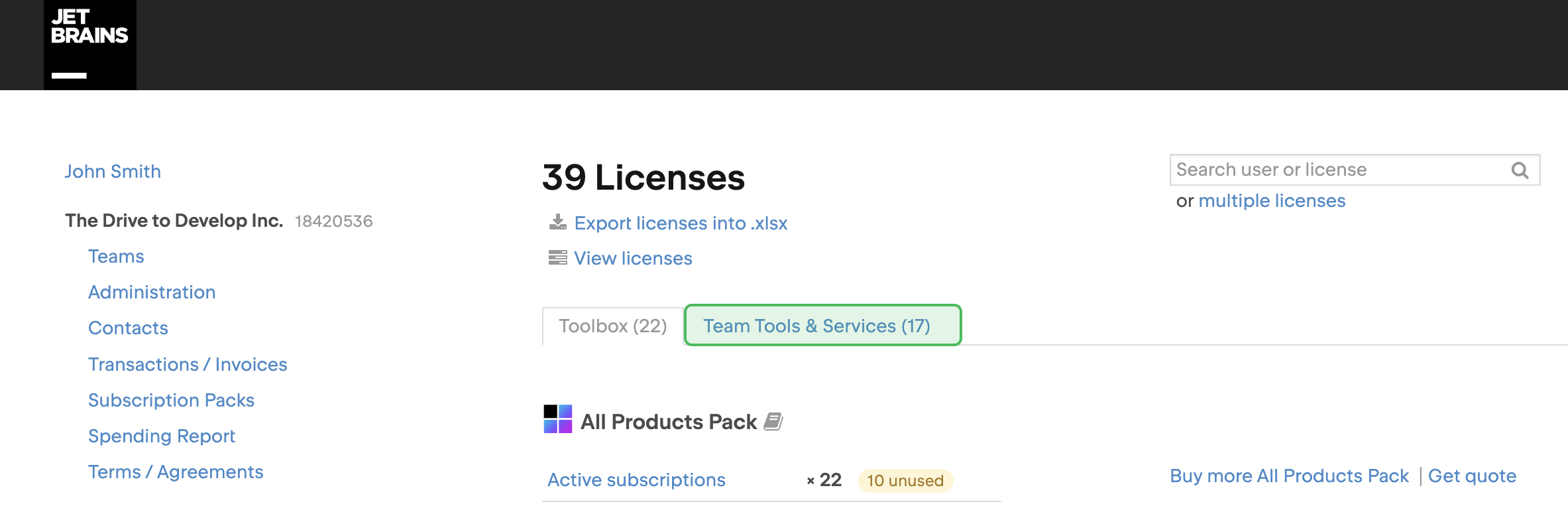 The Team Tools & Services tab on in a company's profile