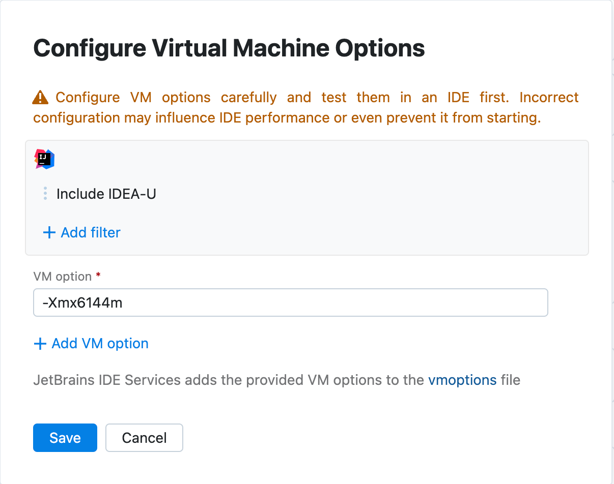 Specify VM Options