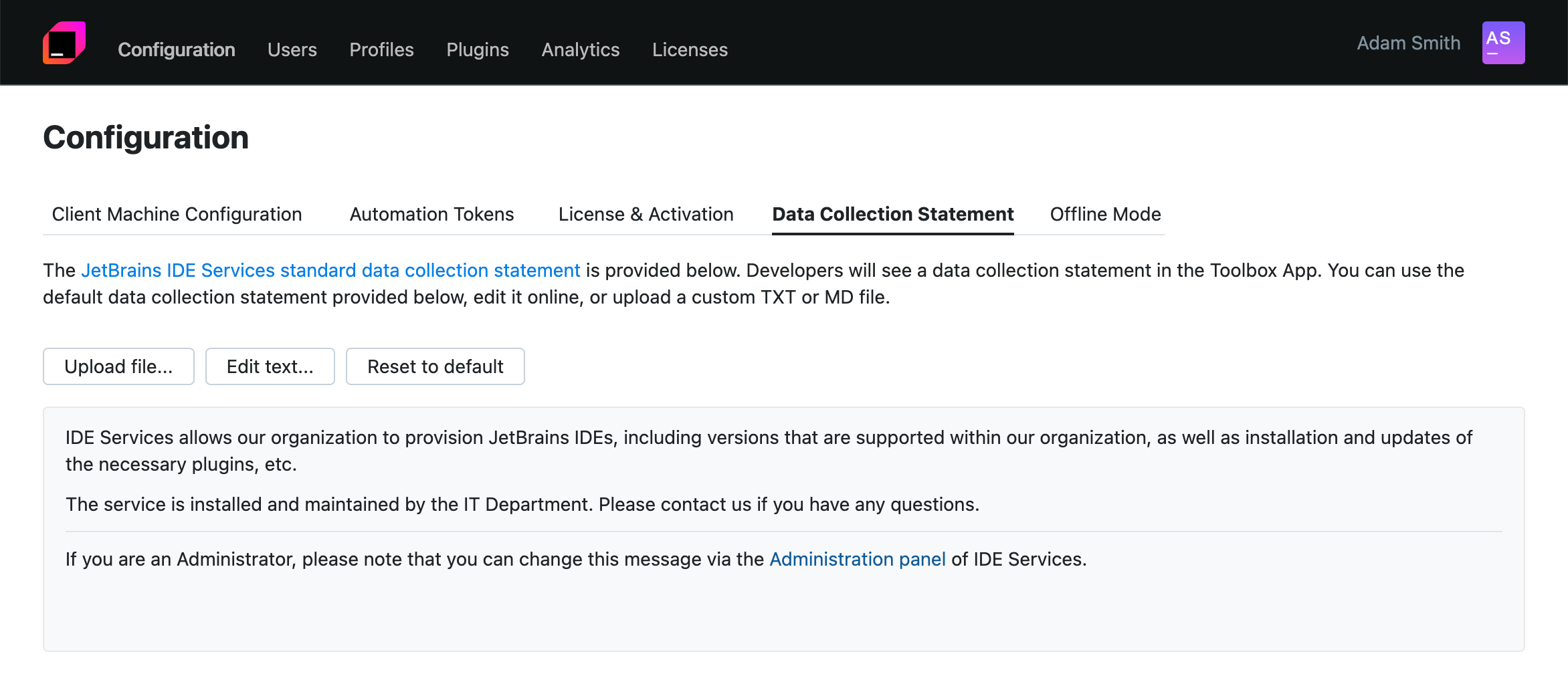 Customize the text of Data Collection Agreement