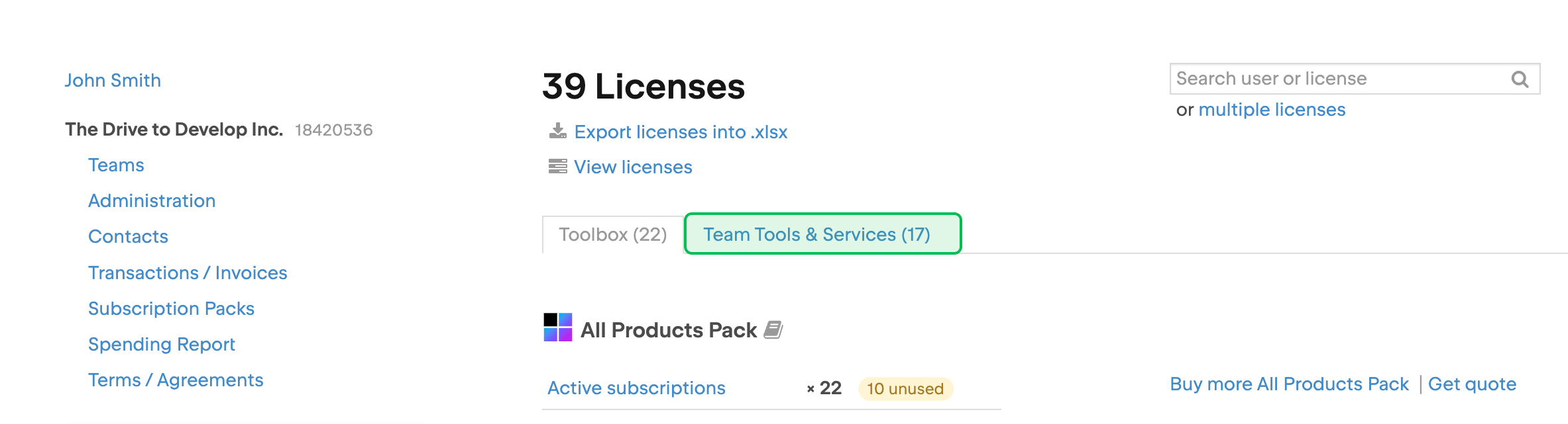 The Team Tools & Services tab on in a company's profile