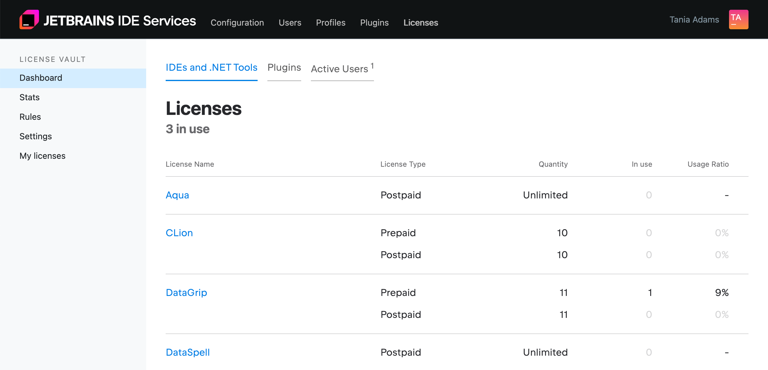 The Licenses page