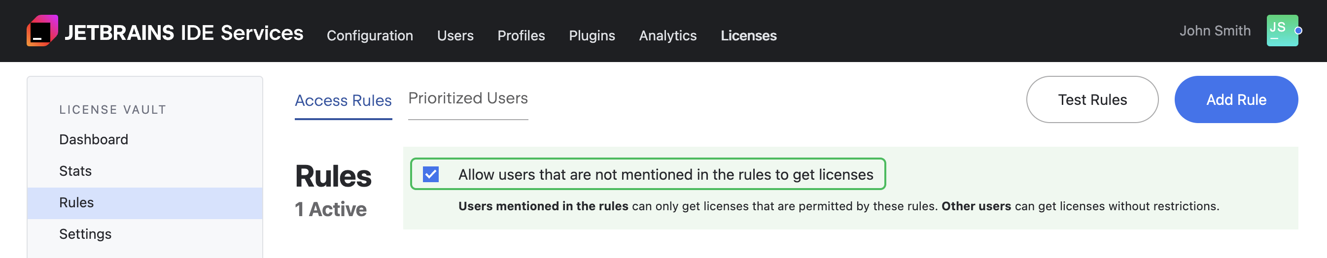 The global access checkbox on the 'Rules' tab