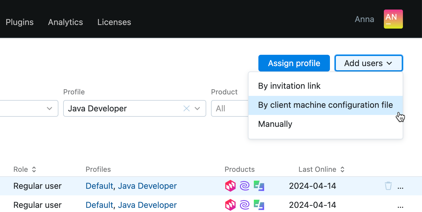 Add users via a client machine configuration file