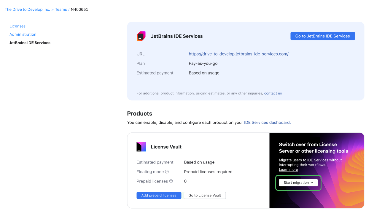 Start migration button