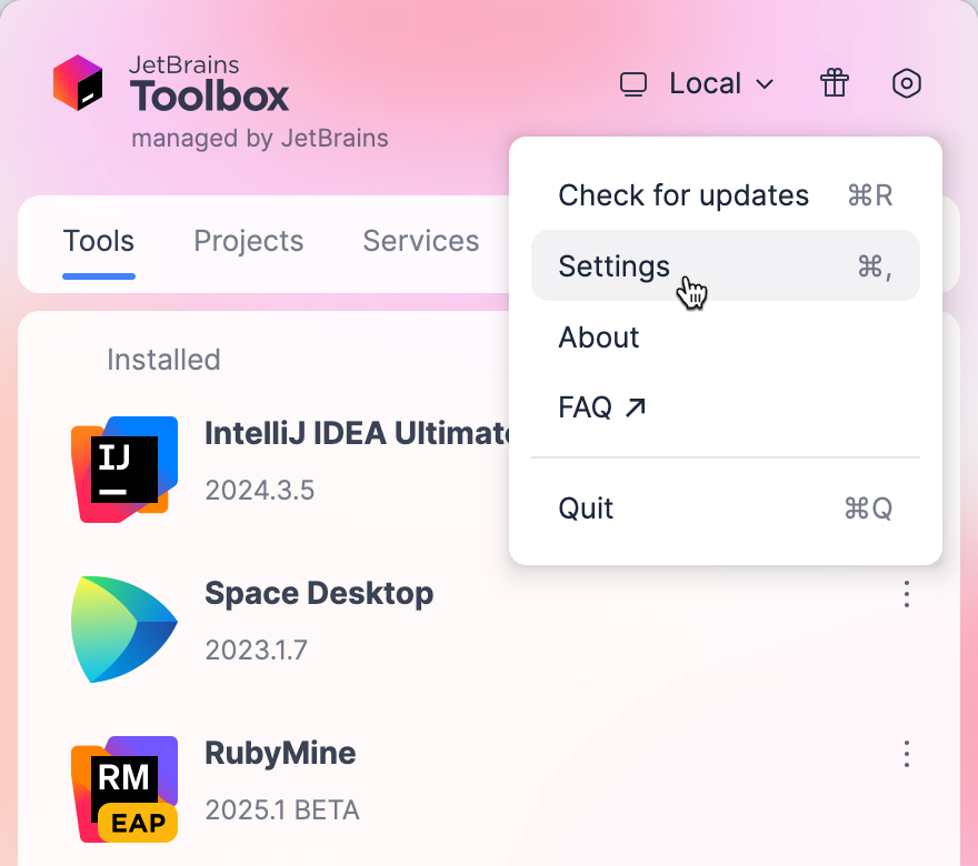 Toolbox App menu