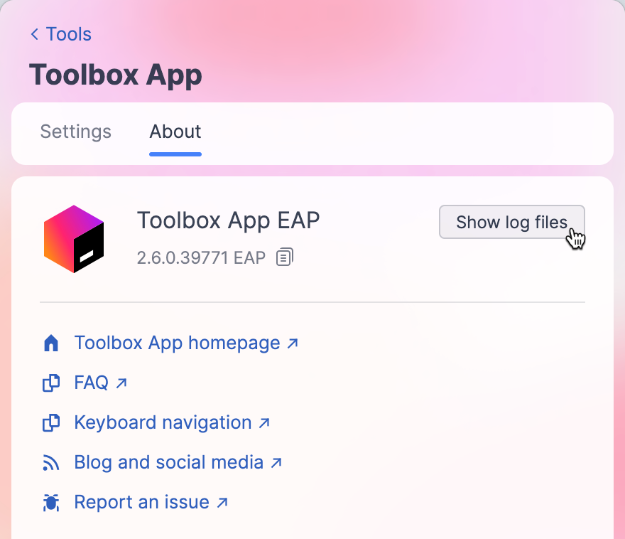Show log files button