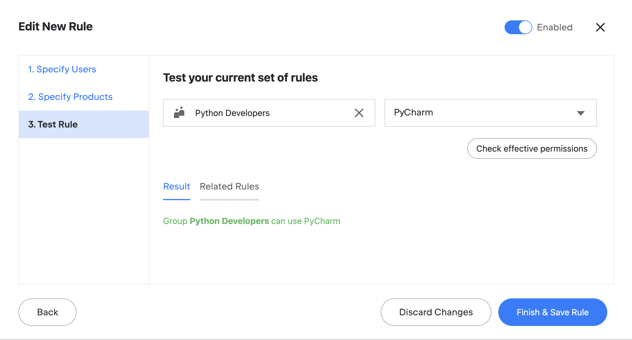 Checking effective permissions – the 'Result' tab Checking effective permissions – the 'Result' tab