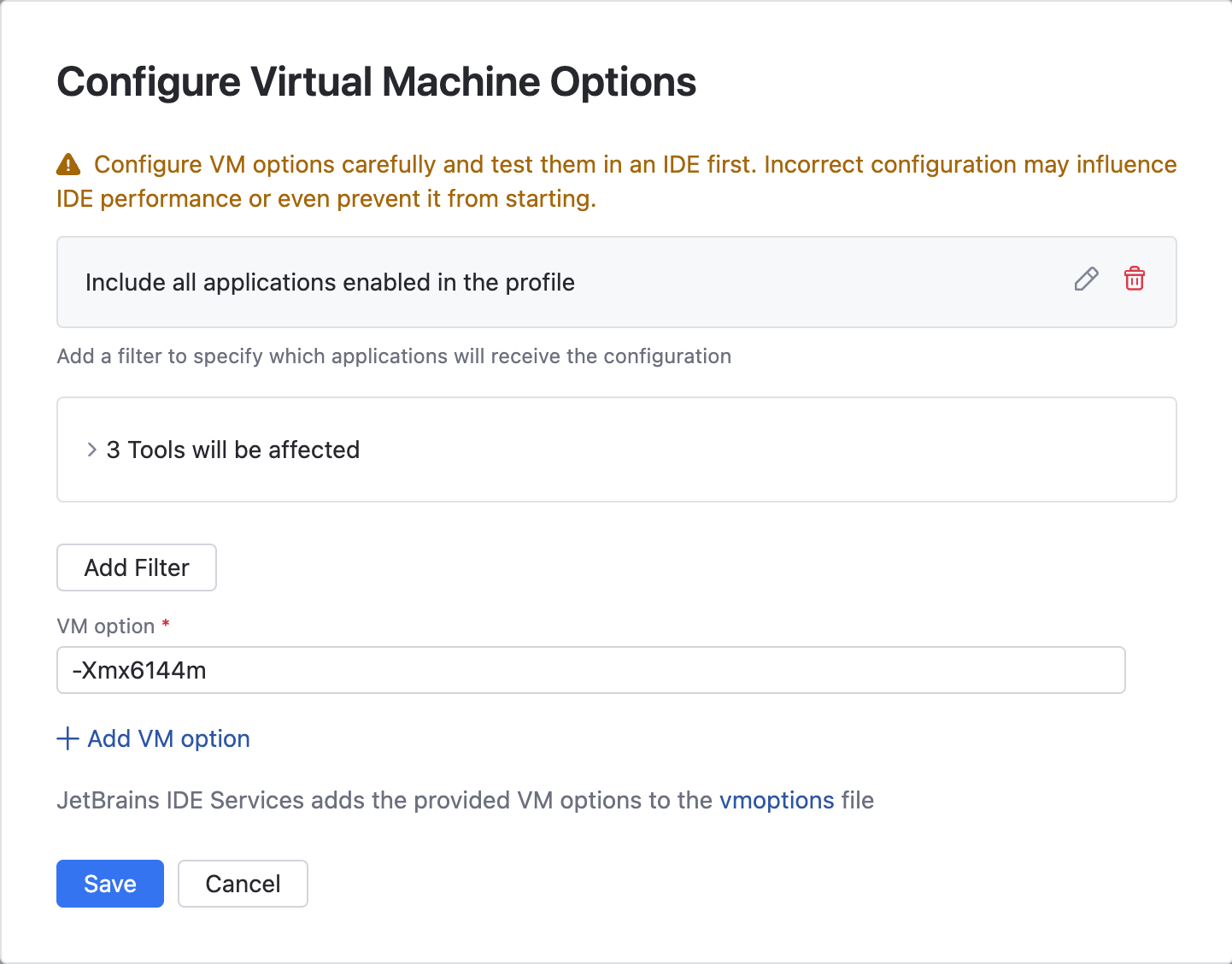 Specify VM Options Specify VM Options