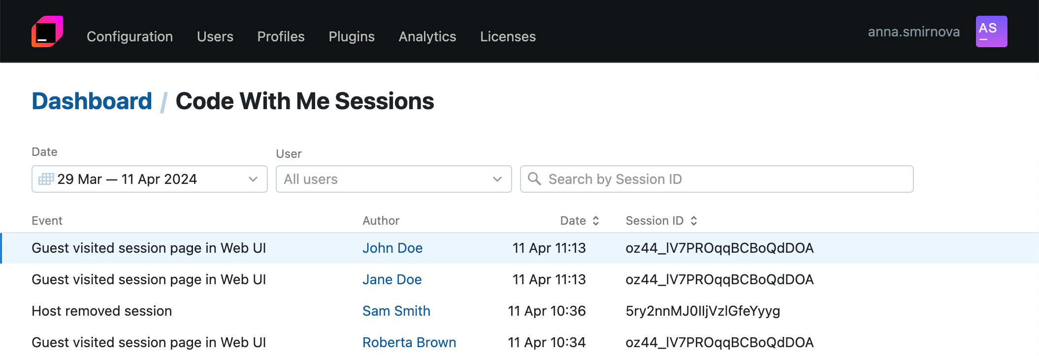 The Code With Me Sessions page The Code With Me Sessions page