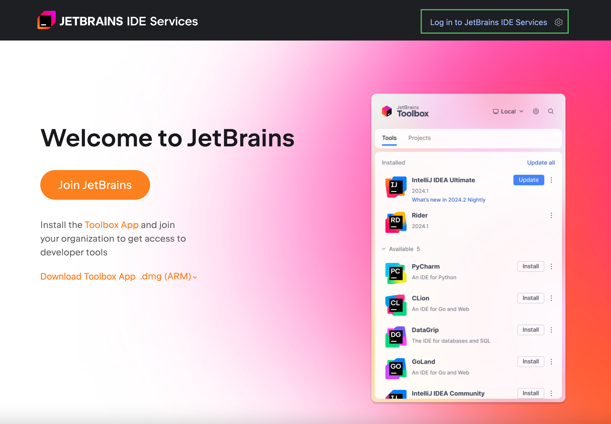 IDE Services starting page IDE Services starting page