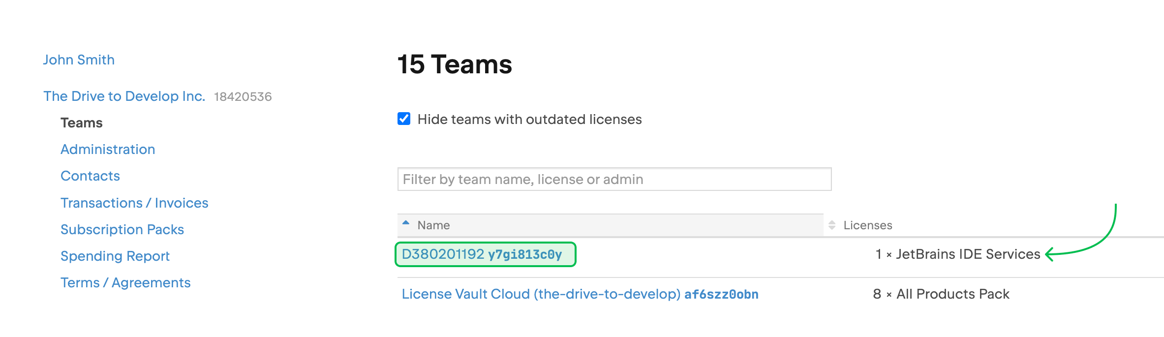 The Teams menu in your JetBrains Account The Teams menu in your JetBrains Account