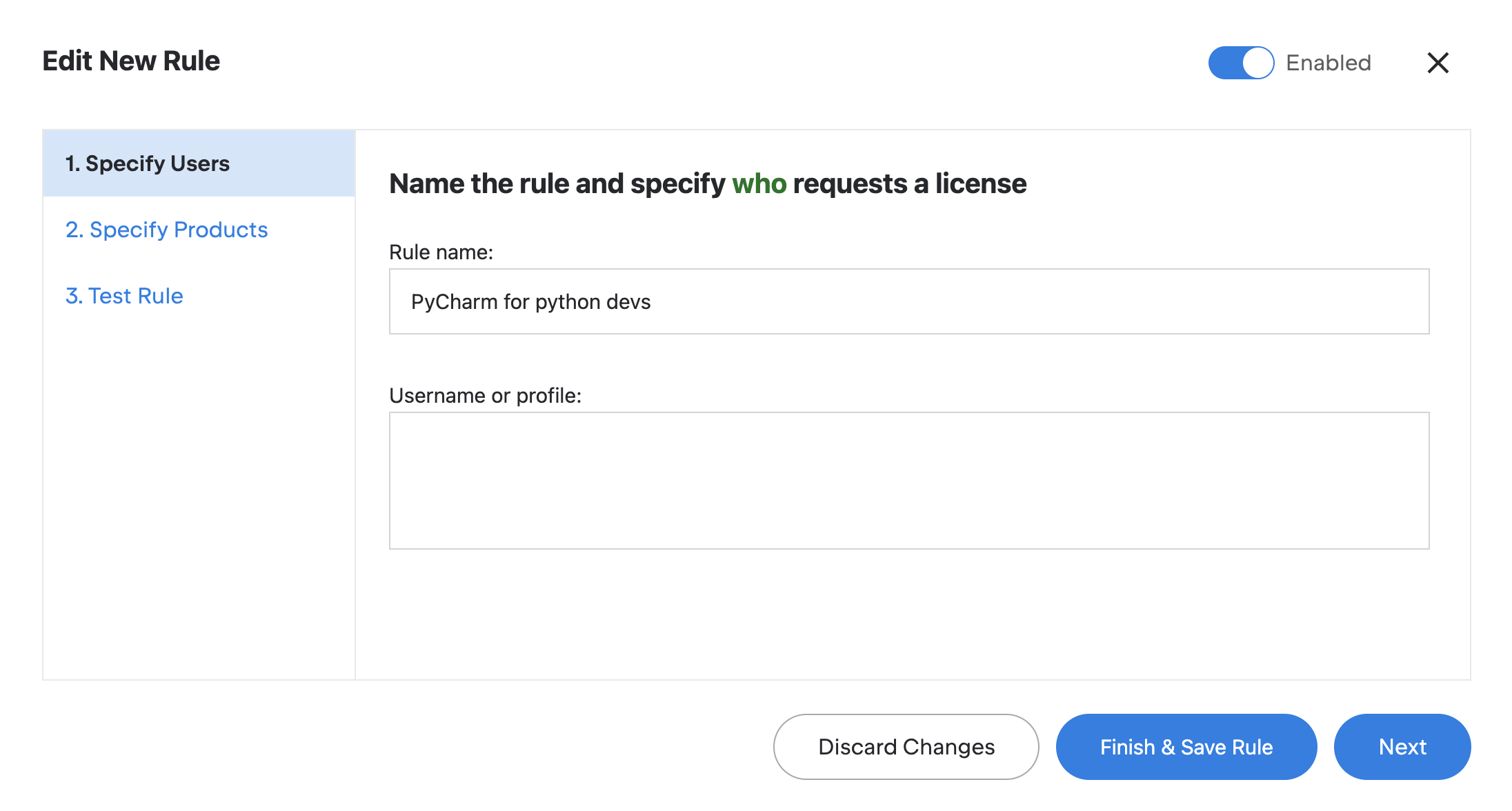 The 'Edit New Rule' window The 'Edit New Rule' window